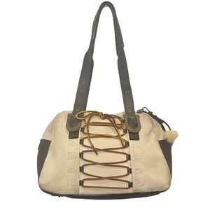 UGG Lacing Bowler Bag Shoulder Purse Suede and Genuine Leather Brown & Tan